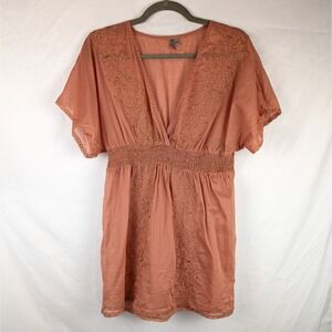 Vintage Clothing Company Womens Embroidered Smocked V Neck Blouse Top Smocked L